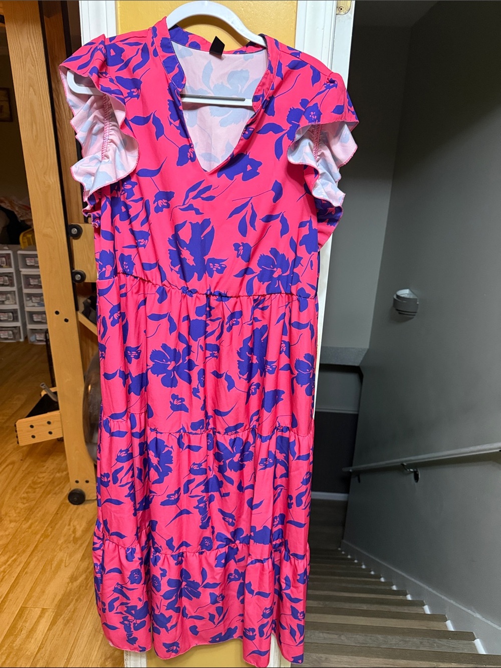 SHEIN Curve 2xl Bright Pink/Purple Floral Maxi Dress with Flutter Sleeve